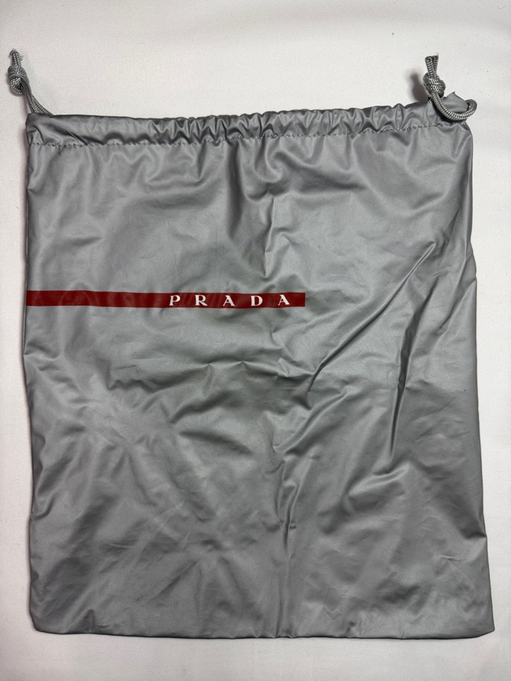 Prada‎ Silver-Gray Drawstring Dust Bag with Red Logo Stripe